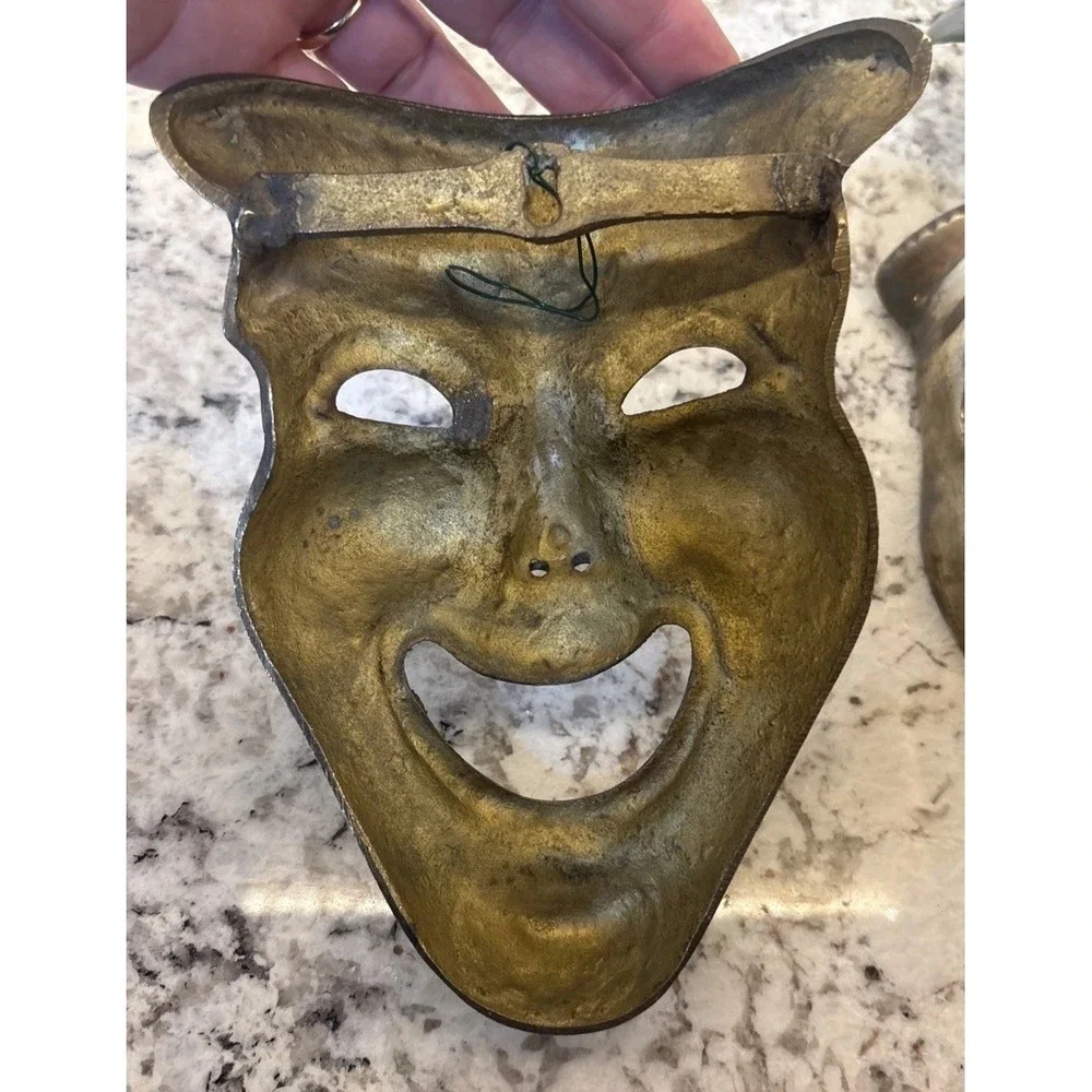 VINTAGE SOLID‎ BRASS THEATER COMEDY AND TRAGEDY MASKS WALL HANGING DECOR ACTING